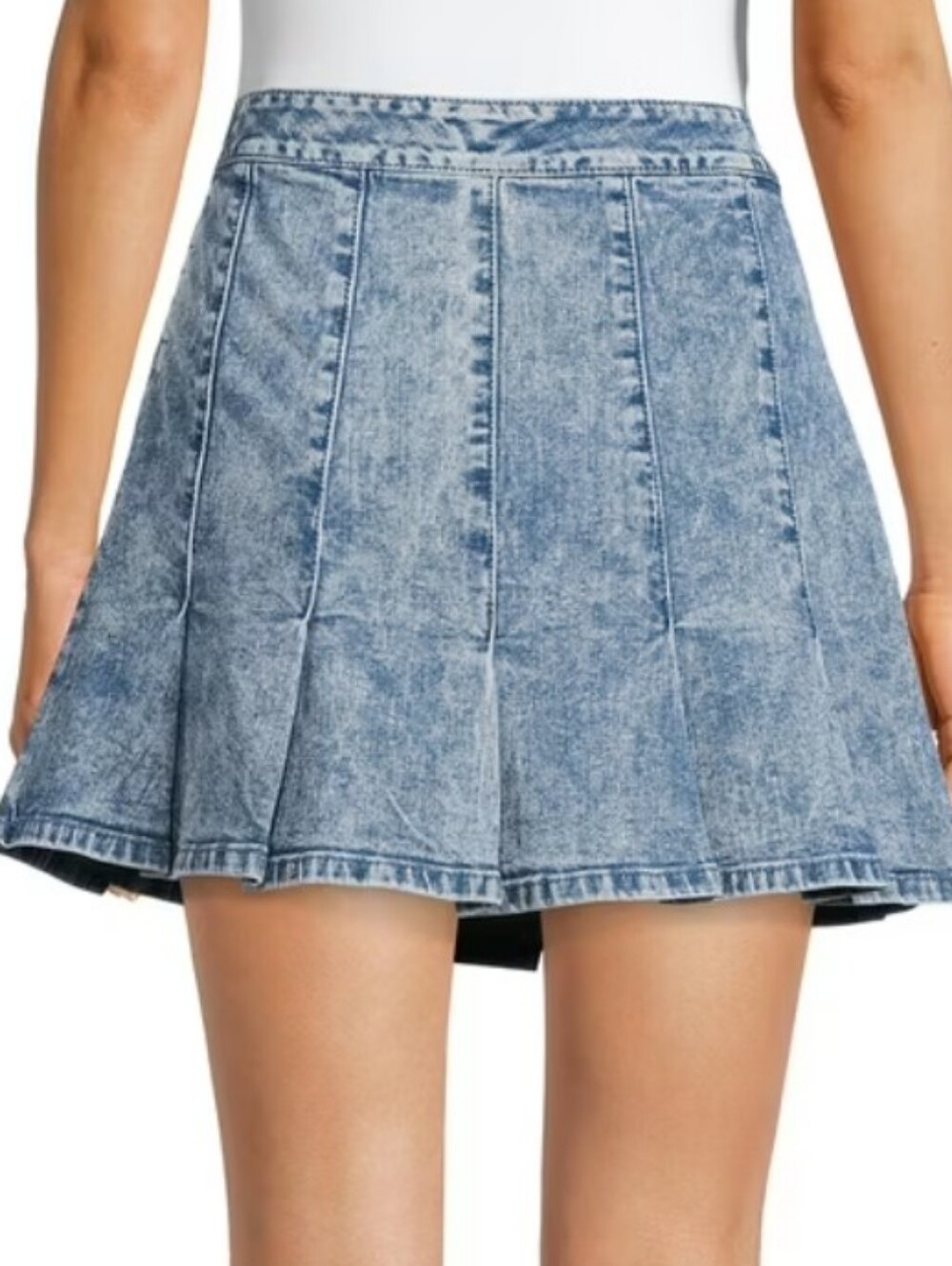Denim Pleated Mini Skirt - Light Blue